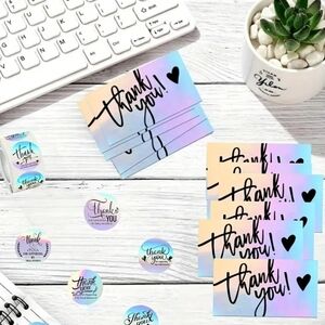 Set of 550 - 50 Thank You Cards and 500 Thank You Stickers Holographic